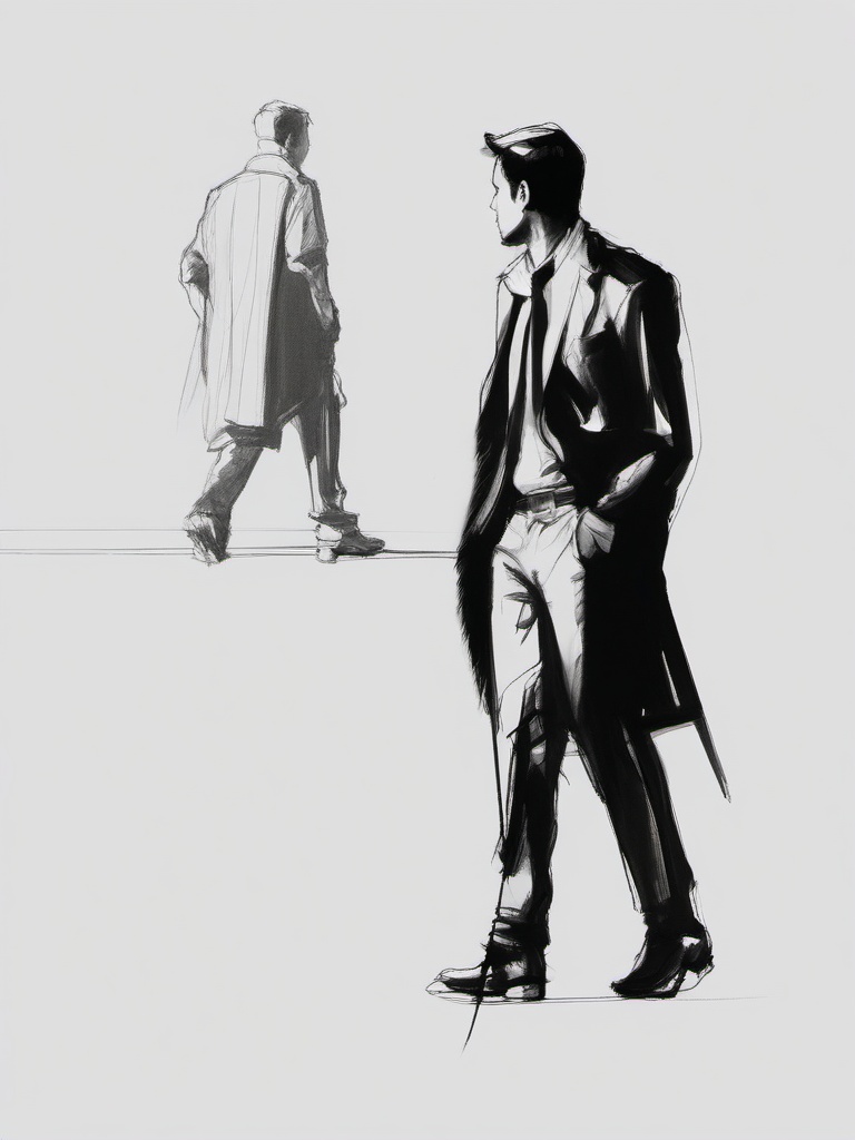 sketch of a man standing  minimal rough sketch scribbles,doodles,black and white