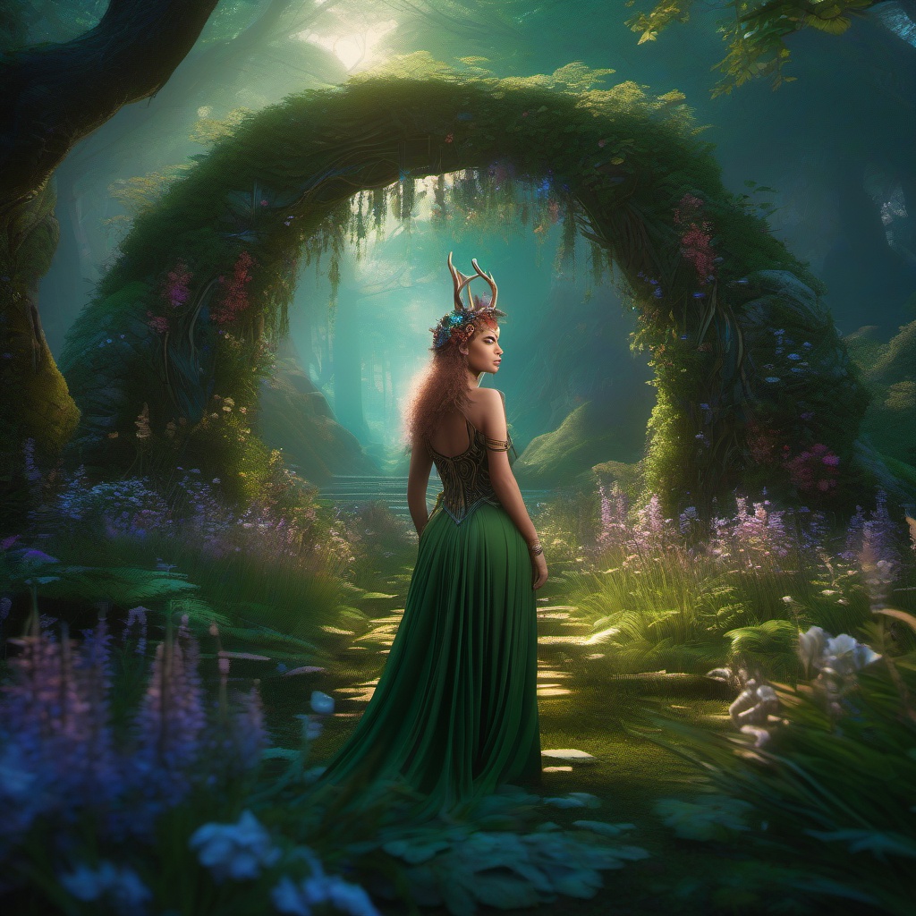Nymph's Fawn in a Feywild Glade detailed matte painting, deep color, fantastical, intricate detail, splash screen, complementary colors, fantasy concept art, 8k resolution trending on artstation unreal engine 5
