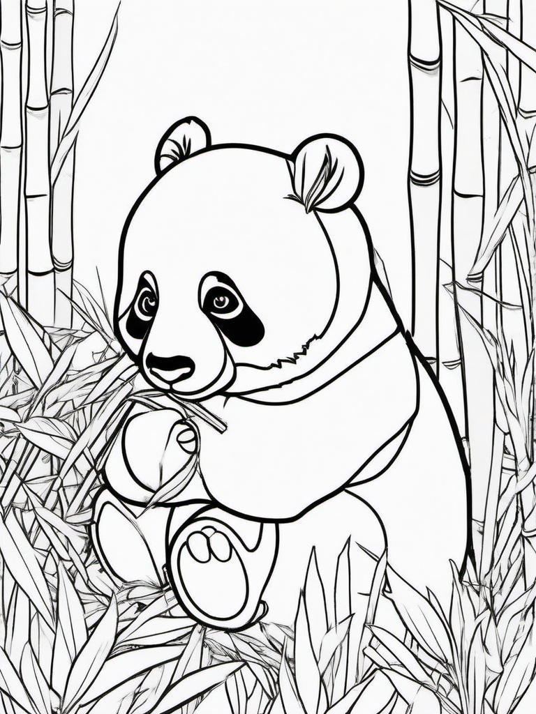 Panda Coloring Pages - Bamboo Munching Black and White Bear  black outline printable coloring page