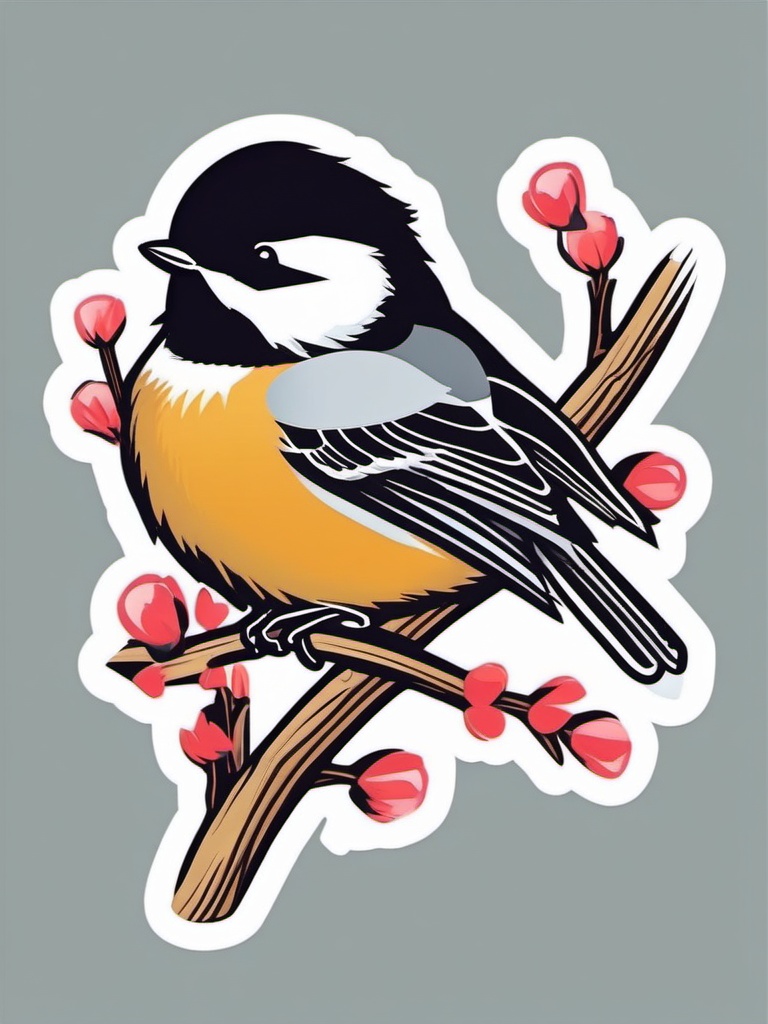 Chickadee Sticker - A sweet chickadee perched on a twig. ,vector color sticker art,minimal