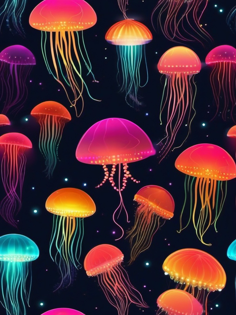 Glowing Jellyfish Spectacle Clip Art - A mesmerizing spectacle of glowing jellyfish,  color vector clipart, minimal style