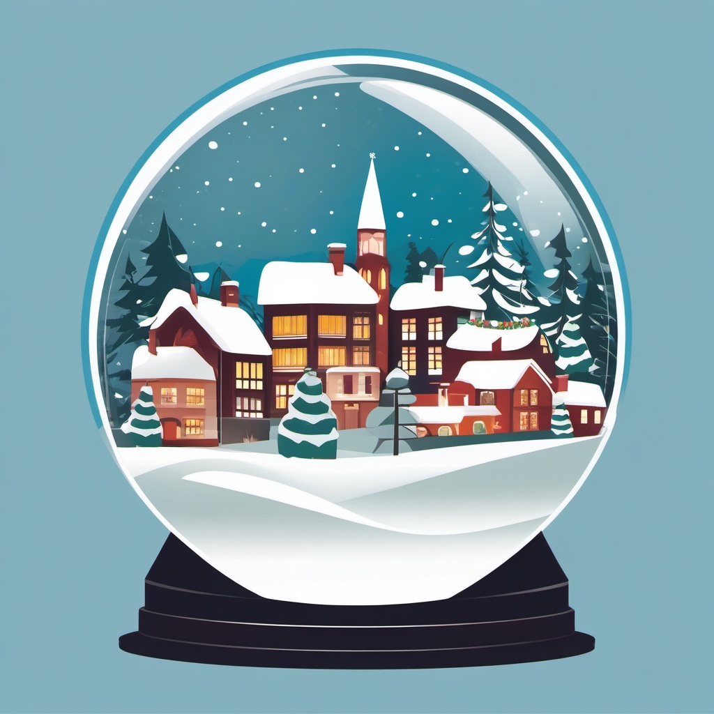 Snow Globe Revealing a Wintery Village Scene Clipart - Snow globe displaying a charming winter village scene within.  color clipart, minimalist, vector art, 