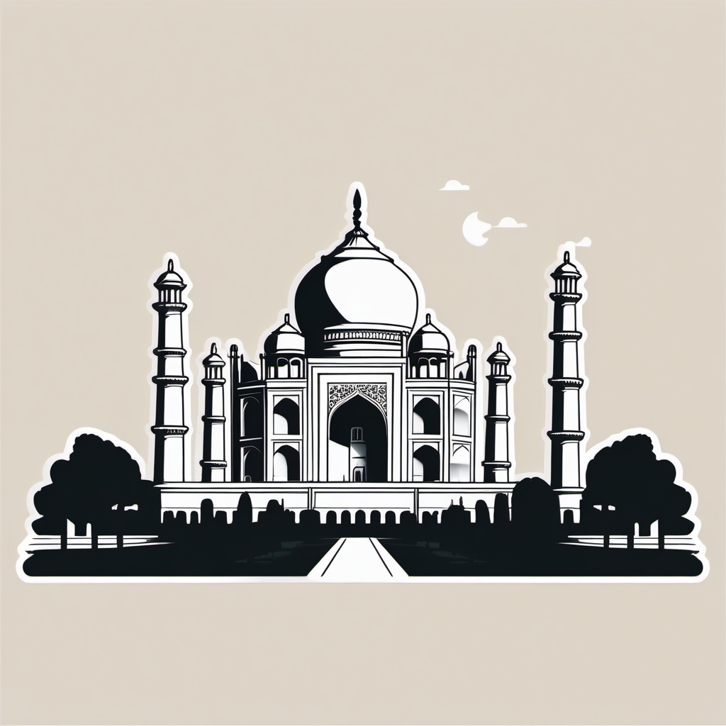 Taj Mahal sticker- Ivory-white marble mausoleum in Agra, , sticker vector art, minimalist design