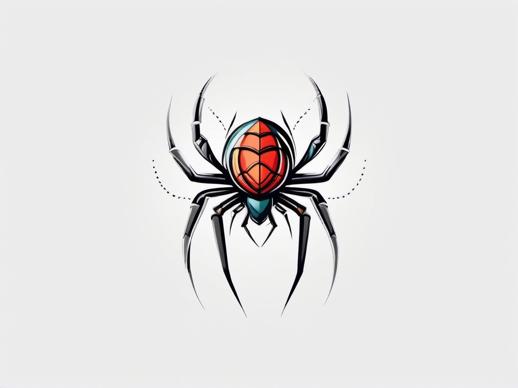 Spider Tattoo-playful and stylized spider tattoo with a touch of whimsy, creating a unique and lighthearted design. Colored tattoo designs, minimalist, white background.  color tatto style, minimalist design, white background