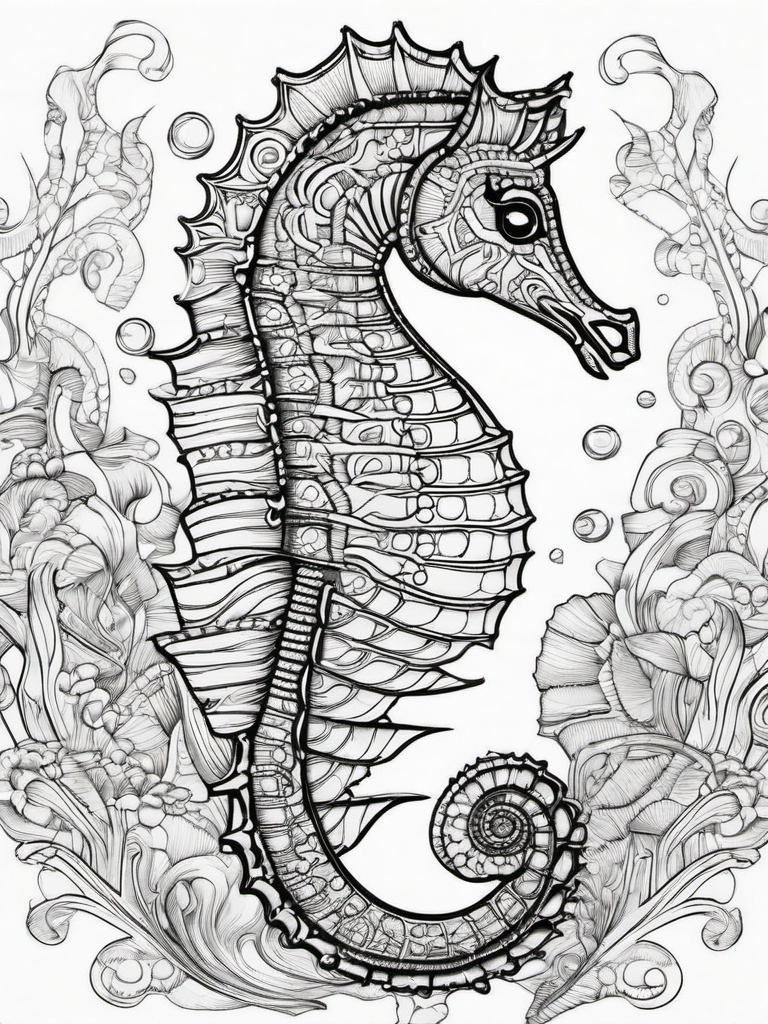 Seahorse Coloring Page - Tiny Ocean Rider  black outline printable coloring page