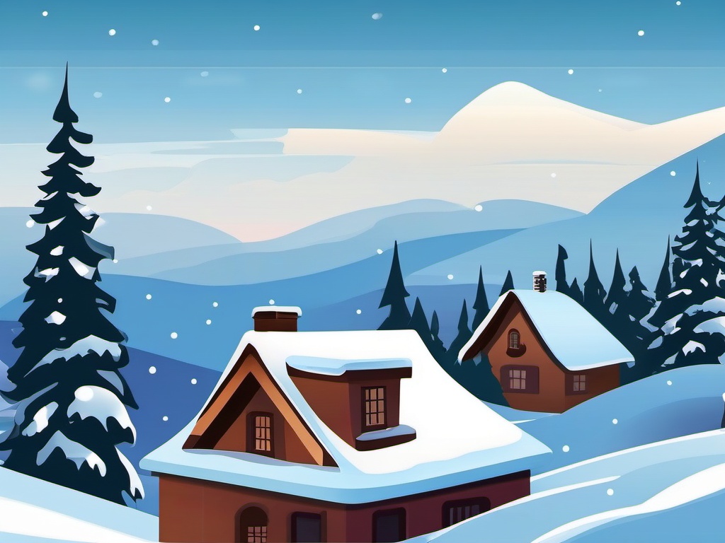 Snowy Roof Scene clipart - Snow-covered roof with picturesque scenery, ,vector color clipart,minimal