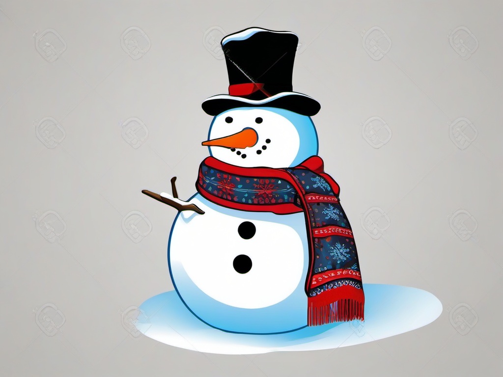 Snow clipart - snowman wearing a scarf and hat  