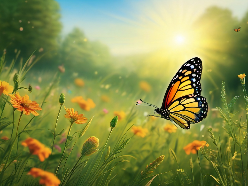 Butterfly Clipart in a Meadow,Delicate butterfly dancing in a sun-kissed meadow, representing metamorphosis and beauty. 