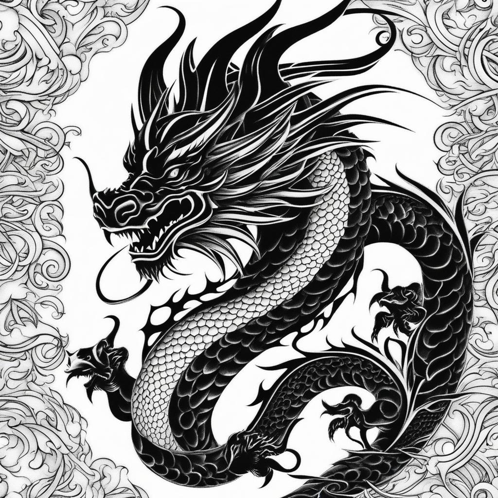 Tattoo black dragon, Striking and bold black dragon tattoo designs.  color, tattoo style pattern, clean white background