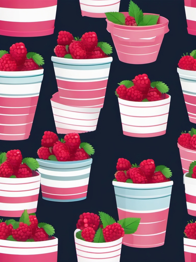 Raspberry Pint Basket Clipart - Basket filled with freshly picked raspberries.  color vector clipart, minimal style