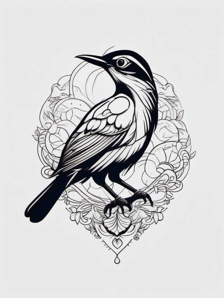 Bird Tattoo Traditional - Traditional bird tattoo style  minimal tattoo design, white background