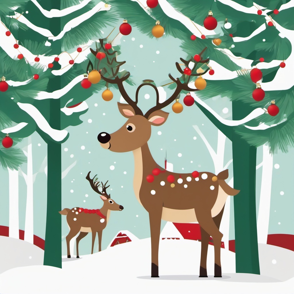 Clipart of Reindeer,Decorating a reindeer-themed holiday newsletter  simple, 2d flat