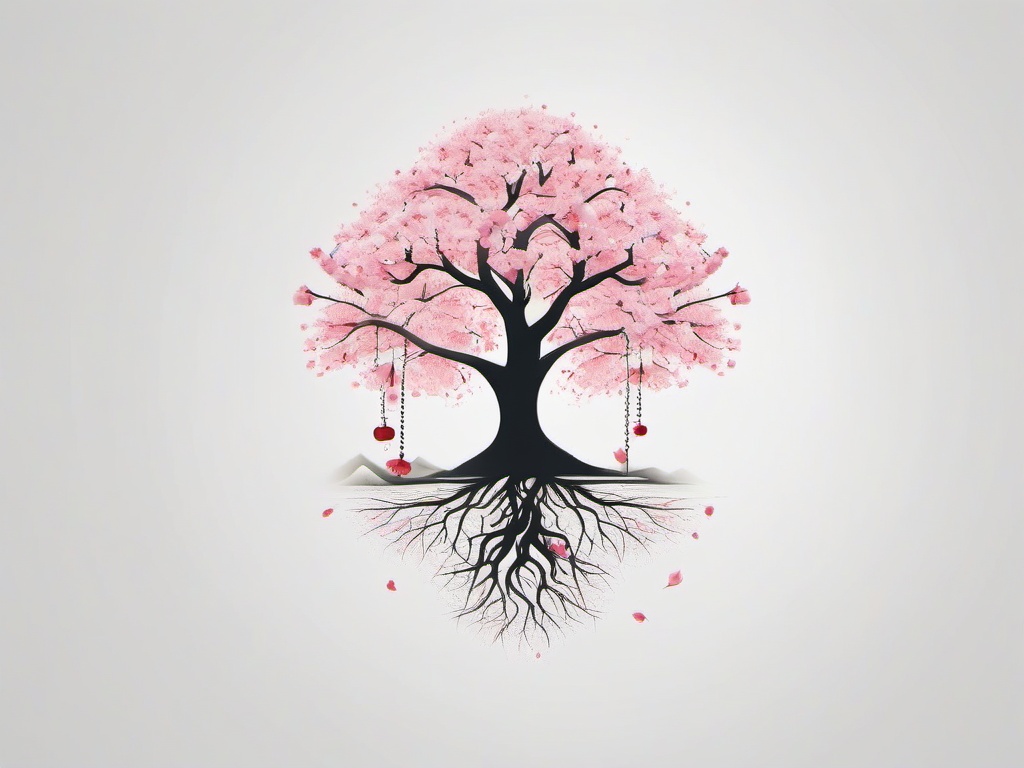 Cherry Blossom Family Tree Tattoo - Tattoo featuring a family tree with cherry blossoms.  simple color tattoo,white background,minimal