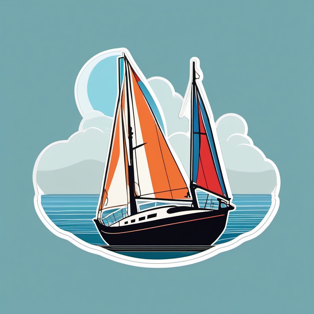 Sailboat Sticker - Sailing boat on calm waters, ,vector color sticker art,minimal