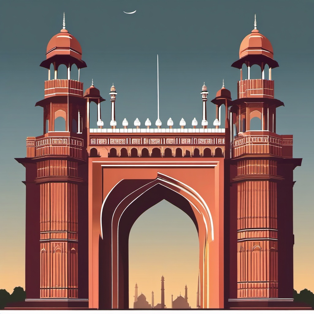 New Delhi clipart - India Gate and Jama Masjid in India,  color vector clipart