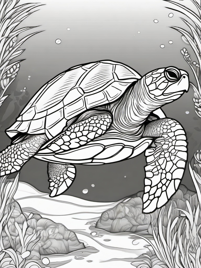 Turtle Coloring Pages - Turtle in a magical underwater world  simple coloring pages