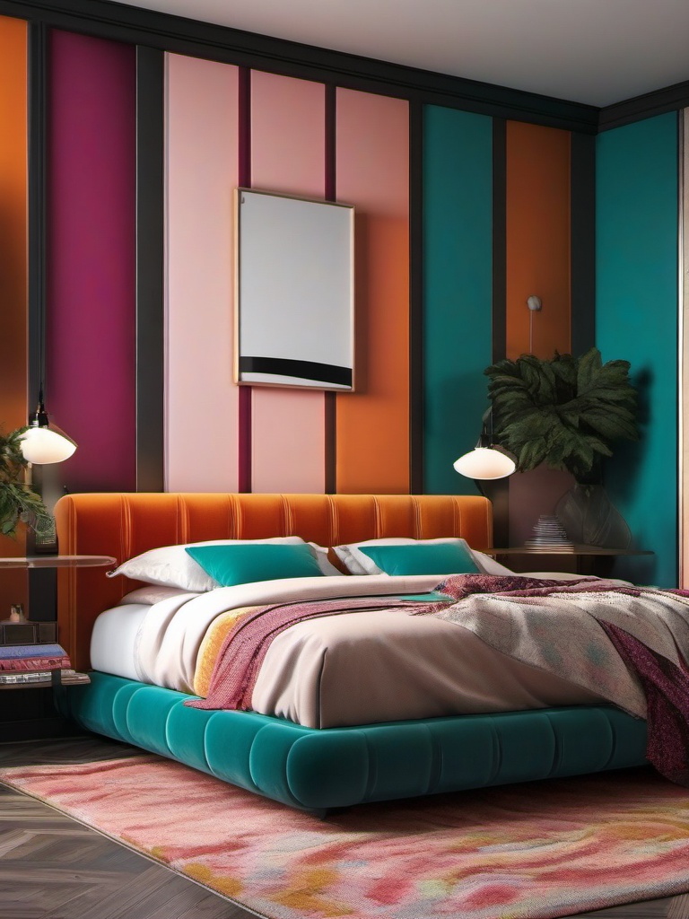 Retro Bedroom with a Modern Twist - Design a retro-inspired bedroom with a modern twist. , bedroom interior decor design ideas, multicoloured, photo realistic, hyper detail, high resolution,