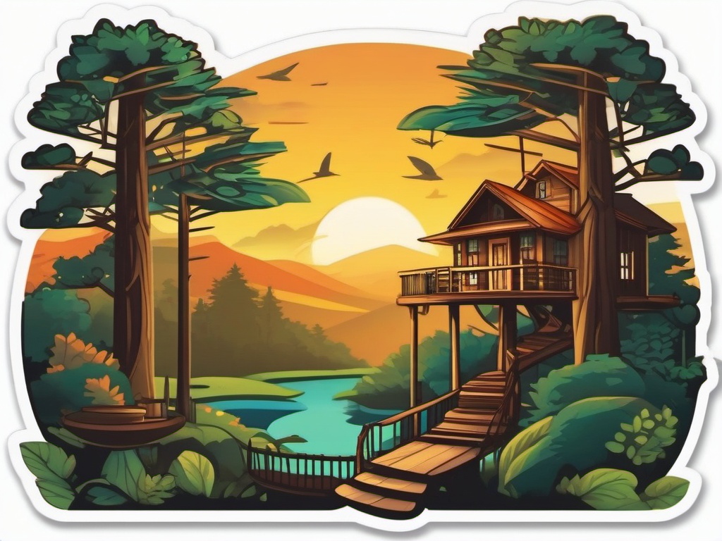 Treehouse Retreat sticker- Elevated Nature Haven, , color sticker vector art