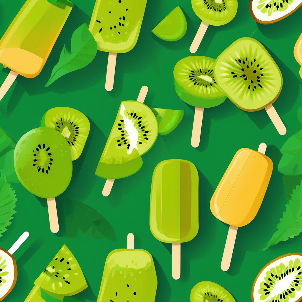 Kiwi Popsicle Clipart - A kiwi-flavored popsicle on a stick.  color vector clipart, minimal style