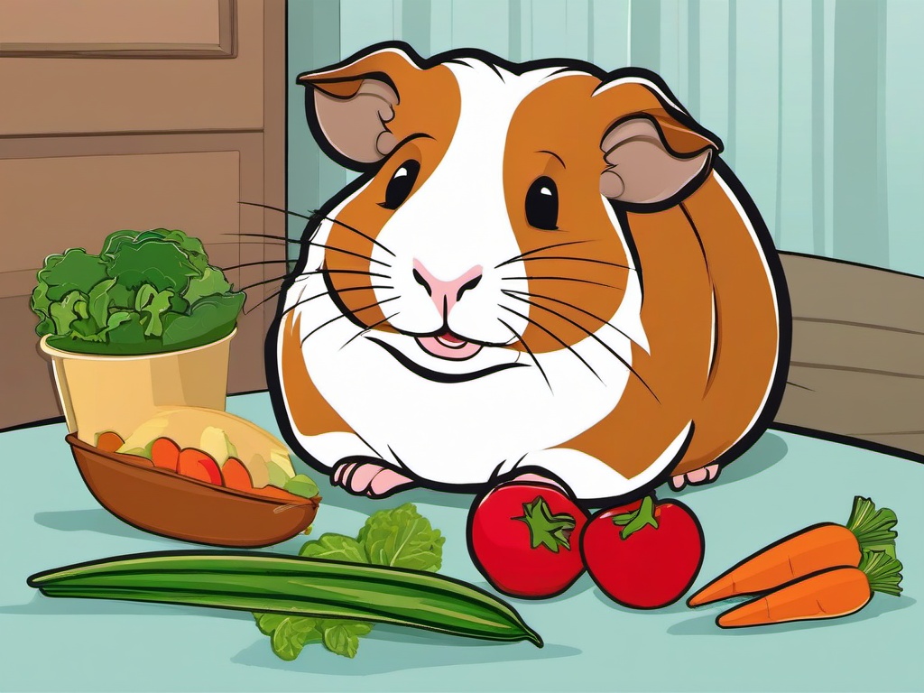 Guinea Pig Cartoon - Cartoon of guinea pig munching veggies  