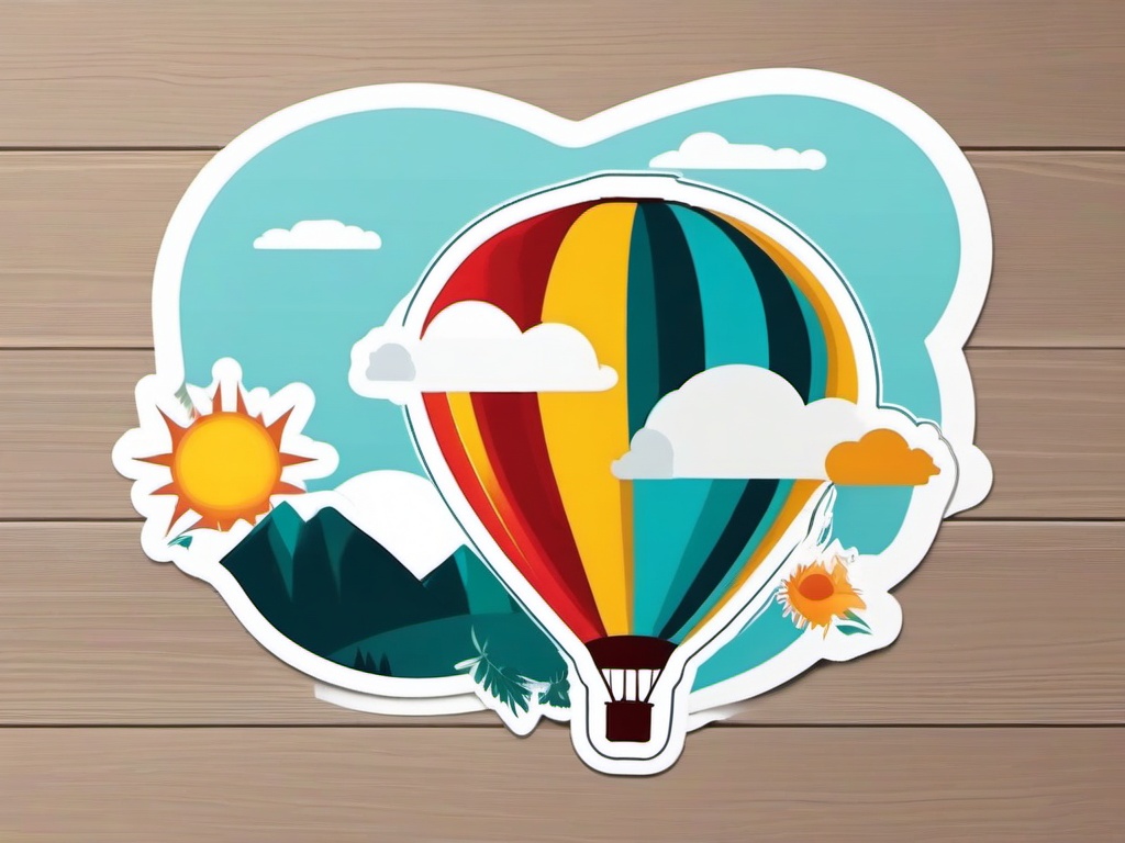 Hot Air Balloon Adventure Sticker - Adventurous hot air balloon ride, ,vector color sticker art,minimal