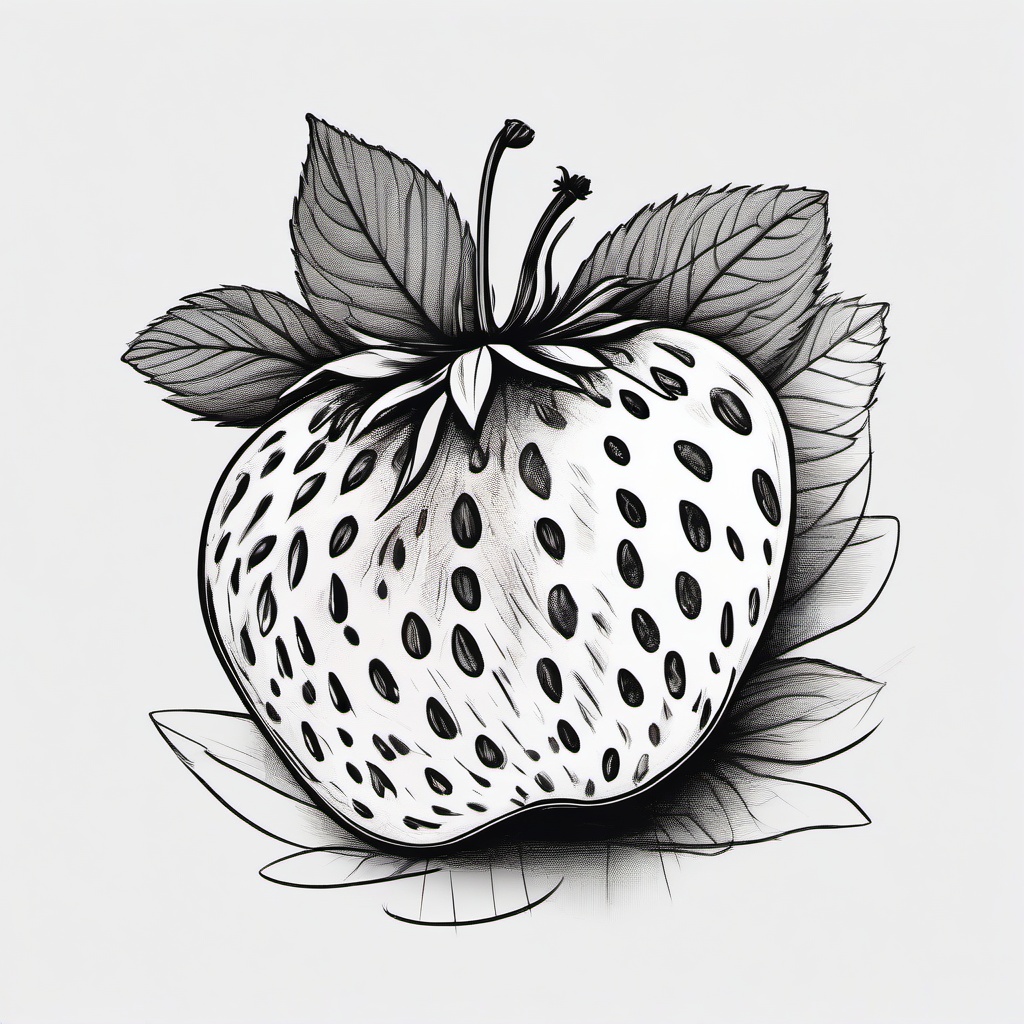 drawing of a strawberry with a flower  minimal rough sketch scribbles,doodles,black and white