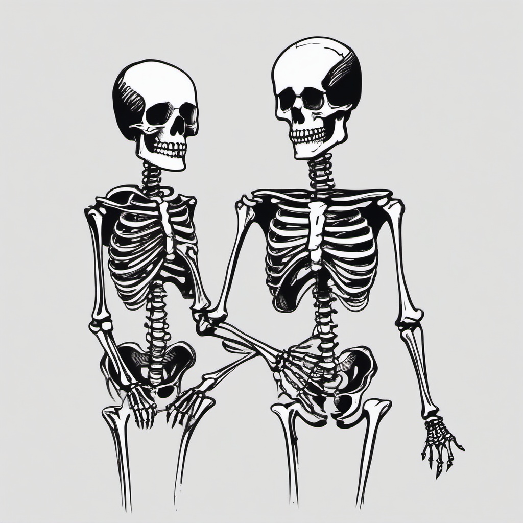 drawing of a skeleton couple  minimal rough sketch scribbles,doodles,black and white