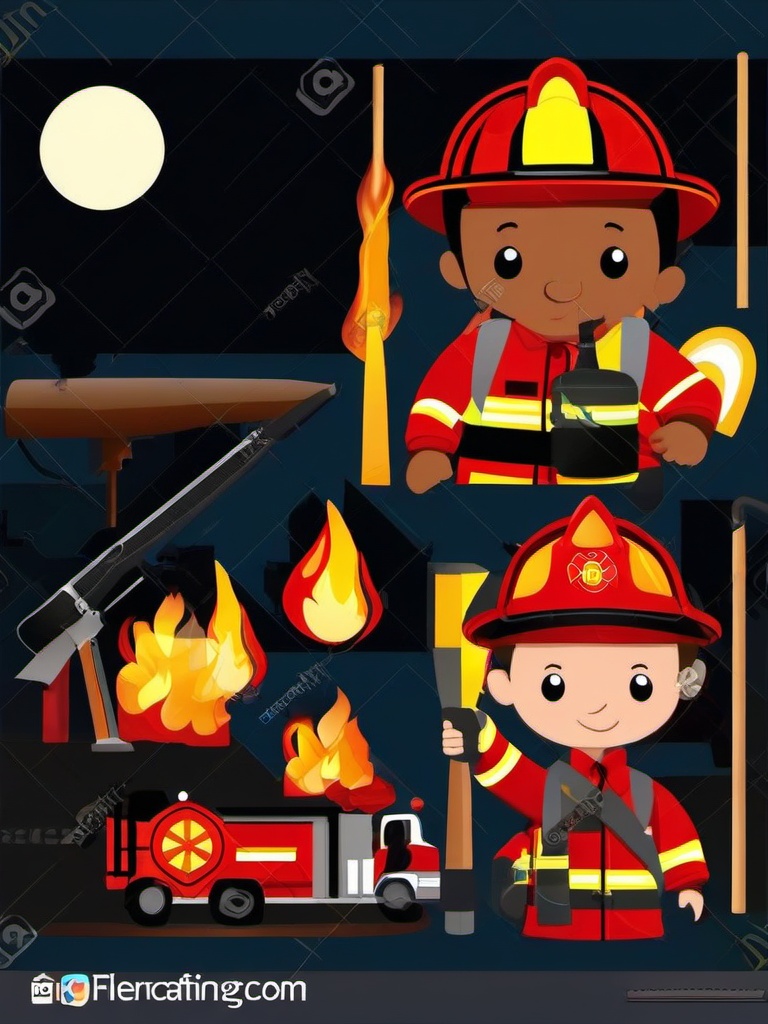 Fire Fighter clipart - firefighting at night  vector clipart