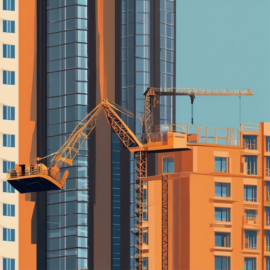 Construction Crane on Skyscraper clipart - A crane on a skyscraper., ,vector color clipart,minimal