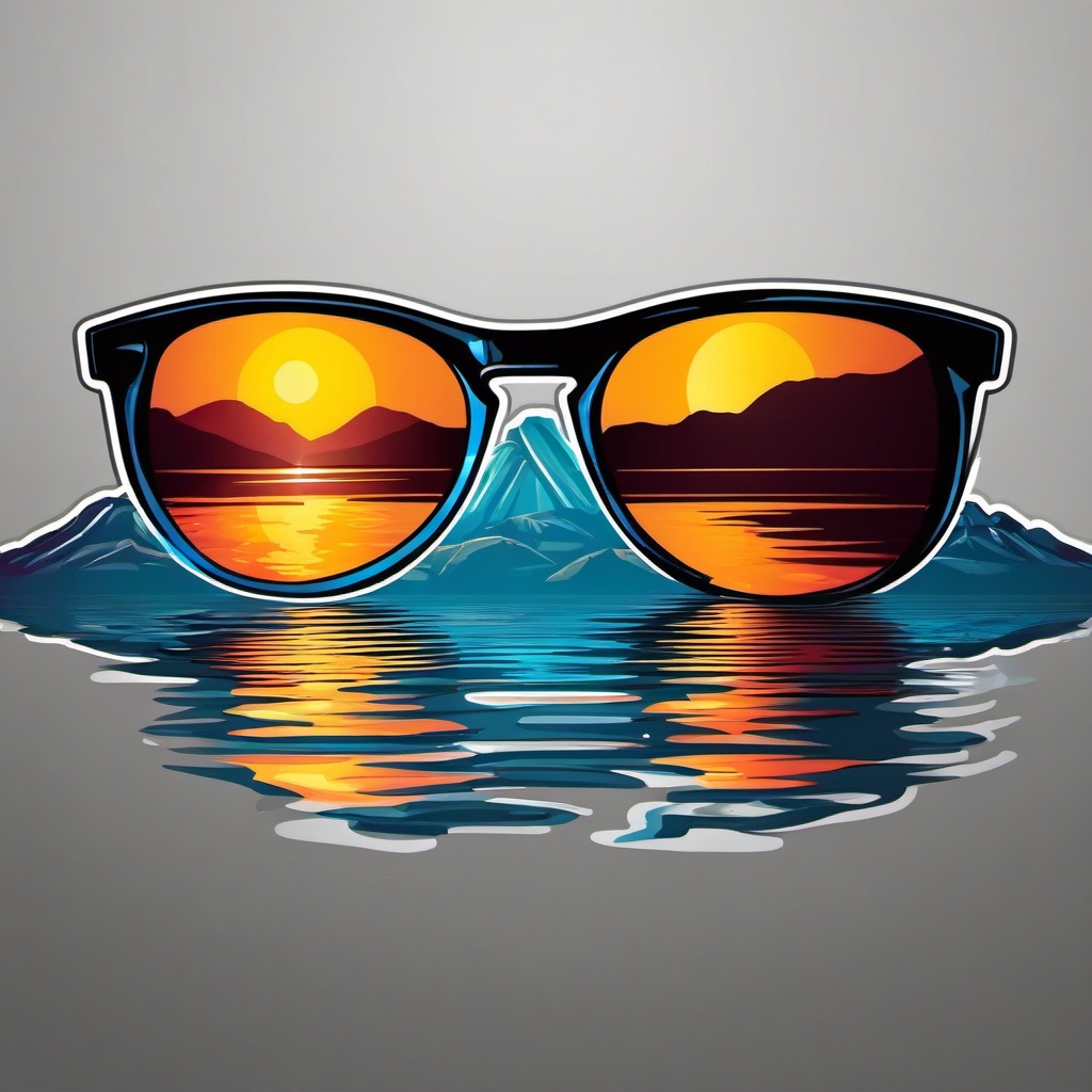 Sunglasses Reflection in Water Sticker - Sunglasses reflecting in water, ,vector color sticker art,minimal