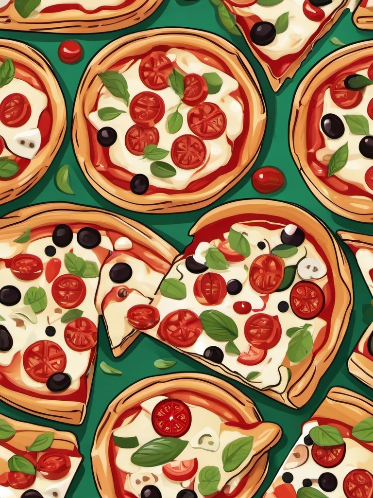 Pizza clipart - pizza with various toppings laid out  