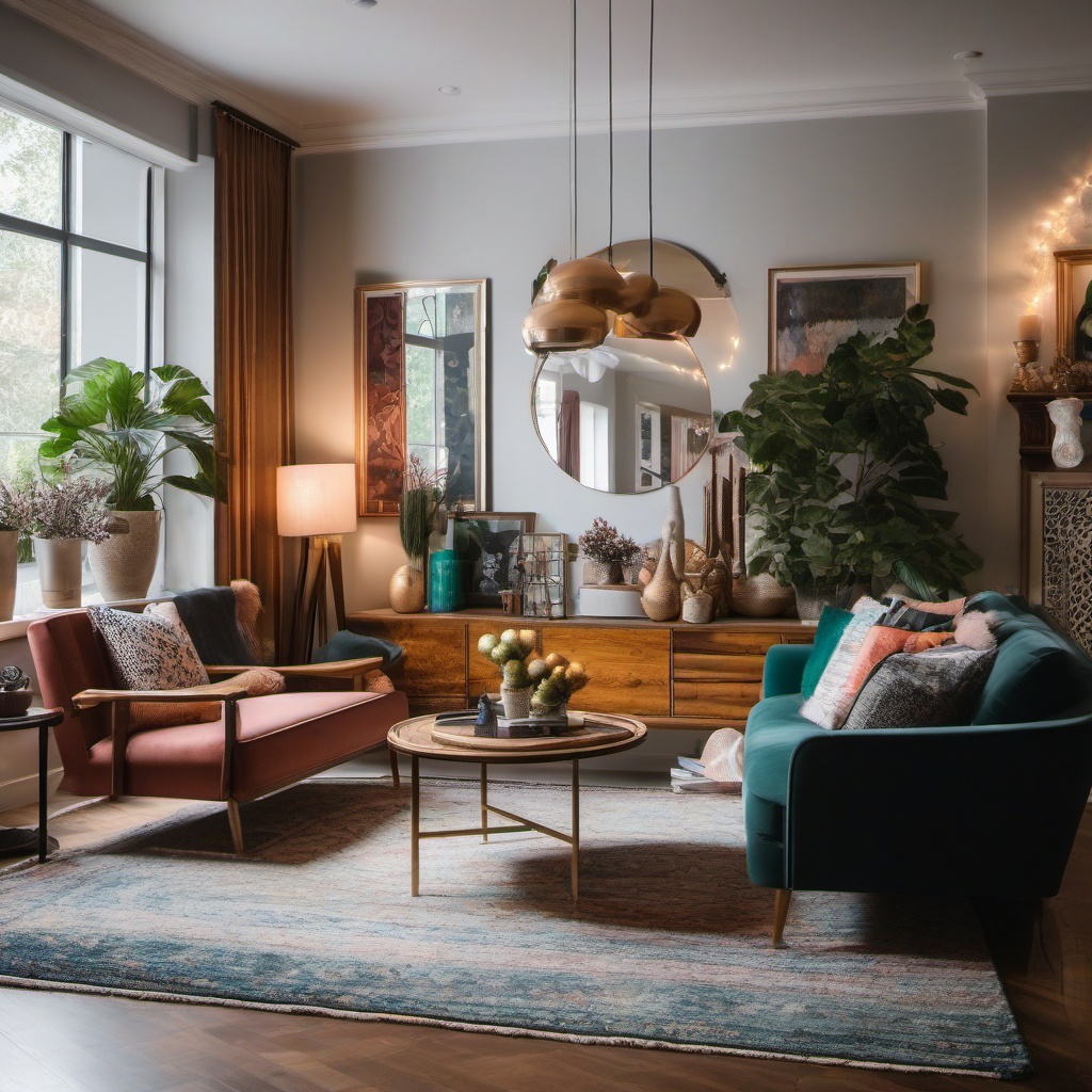 Eclectic Living Room - Eclectic wonderland with a mix of styles and colors. realistic, professional photography, bokeh, natural lighting, canon lens, shot on dslr 64 megapixels sharp focus