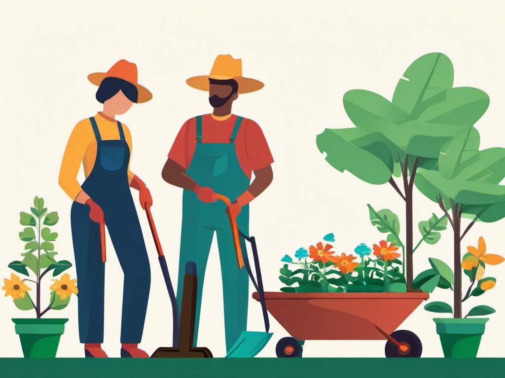 Gardening Together clipart - Family gardening together, ,vector color clipart,minimal