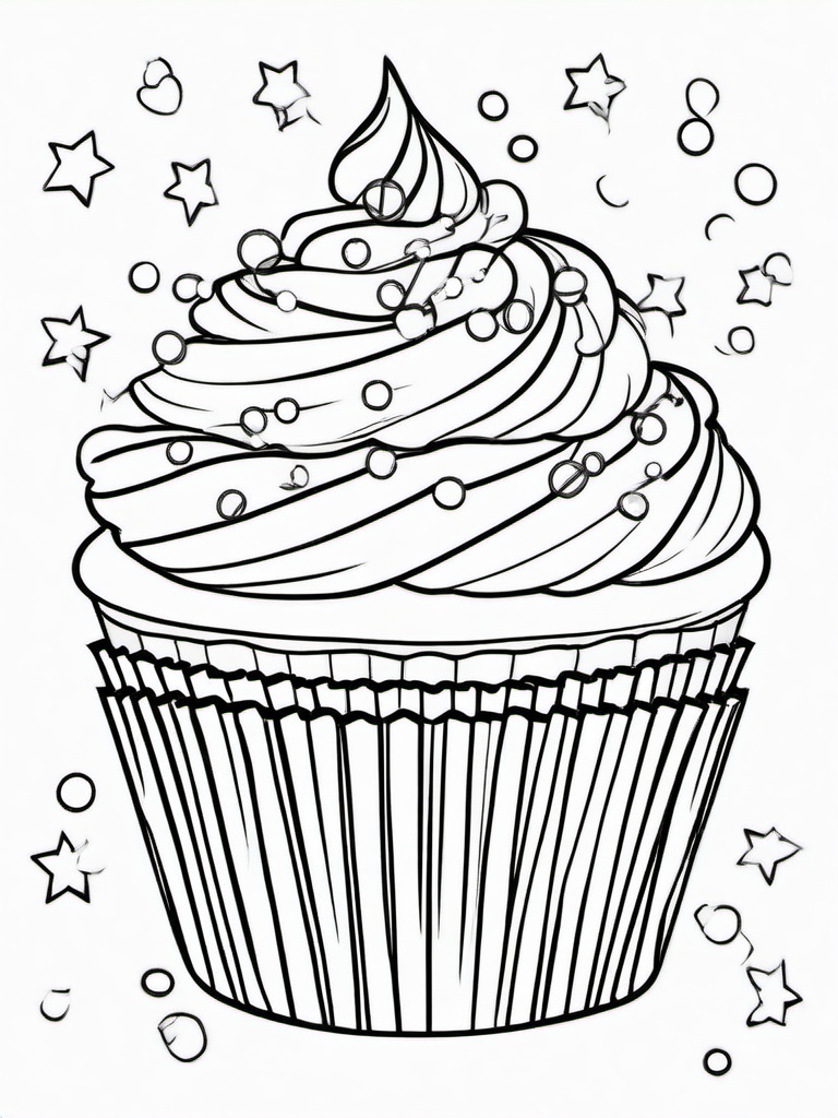 Cupcake Coloring Pages - Cupcake with sprinkles and confetti  simple coloring pages