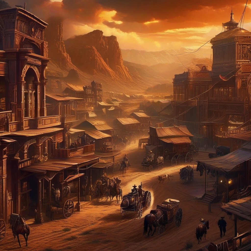 Western Wallpapers - Futuristic Wild West Showdown in Cyberspace  intricate patterns, splash art, wallpaper art