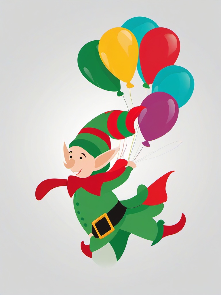 Elf clipart - elf flying with a bunch of balloons  color,minimalist,vector clipart