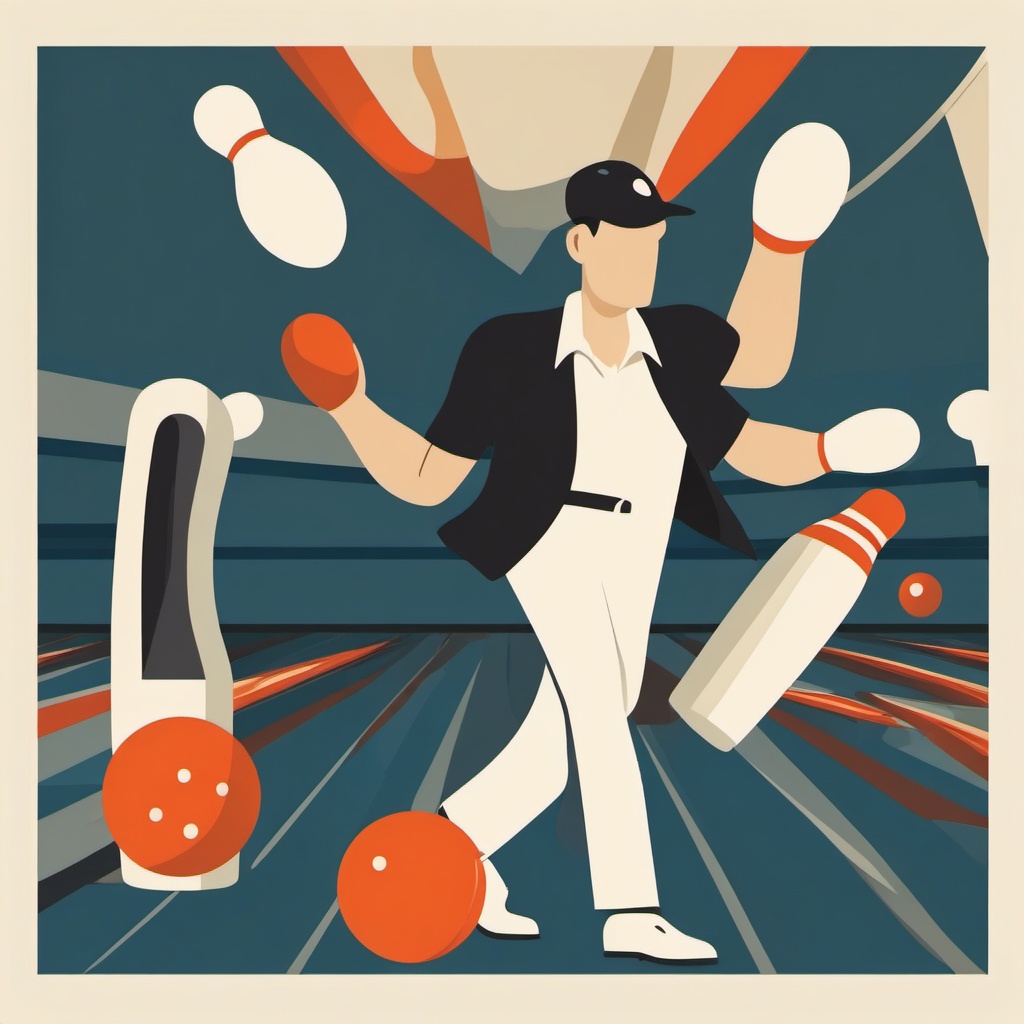 Bowling Strike Clipart - A bowler scoring a strike.  color vector clipart, minimal style