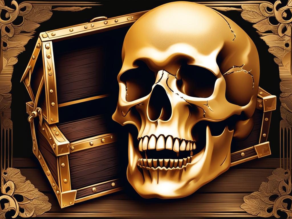 skull clipart: unearthed in an ancient pirate's treasure chest. 