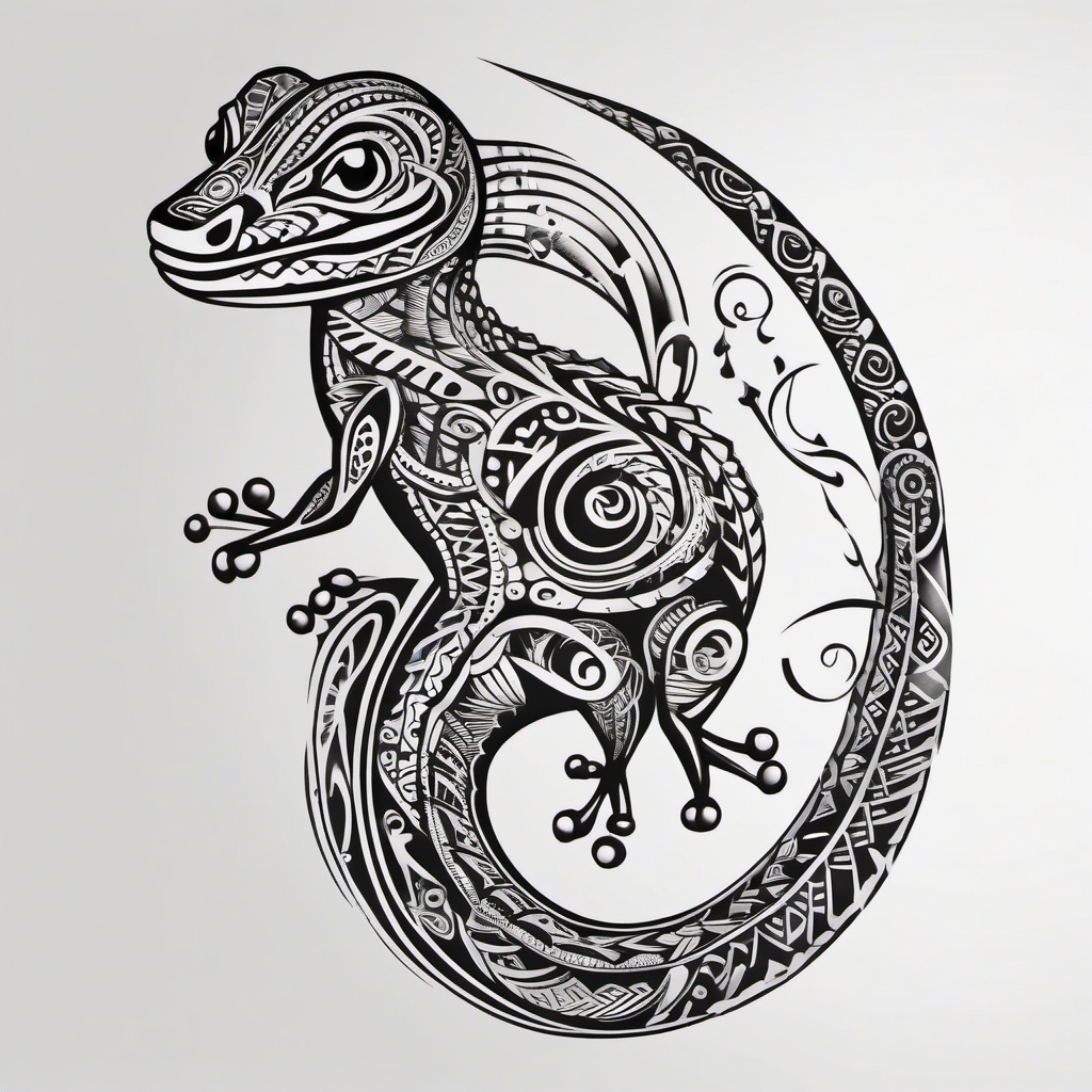 gecko maori tattoo  simple color tattoo,minimalist,white background