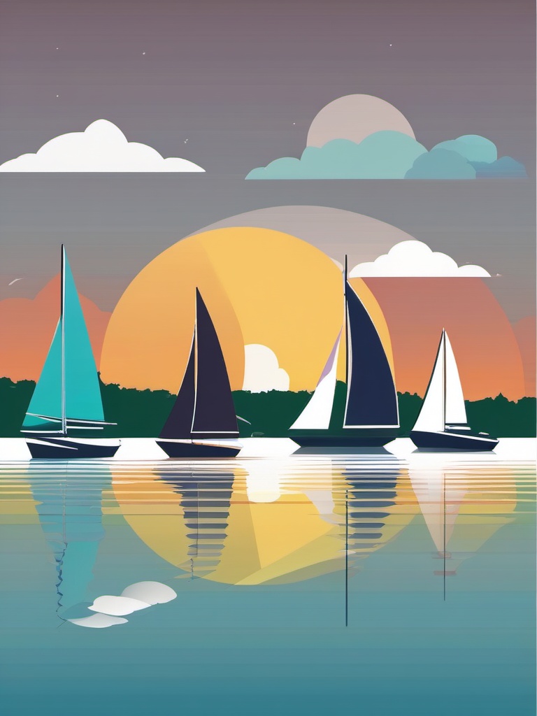 Sailboats on Water clipart - Sailboats gliding across the peaceful lake., ,vector color clipart,minimal