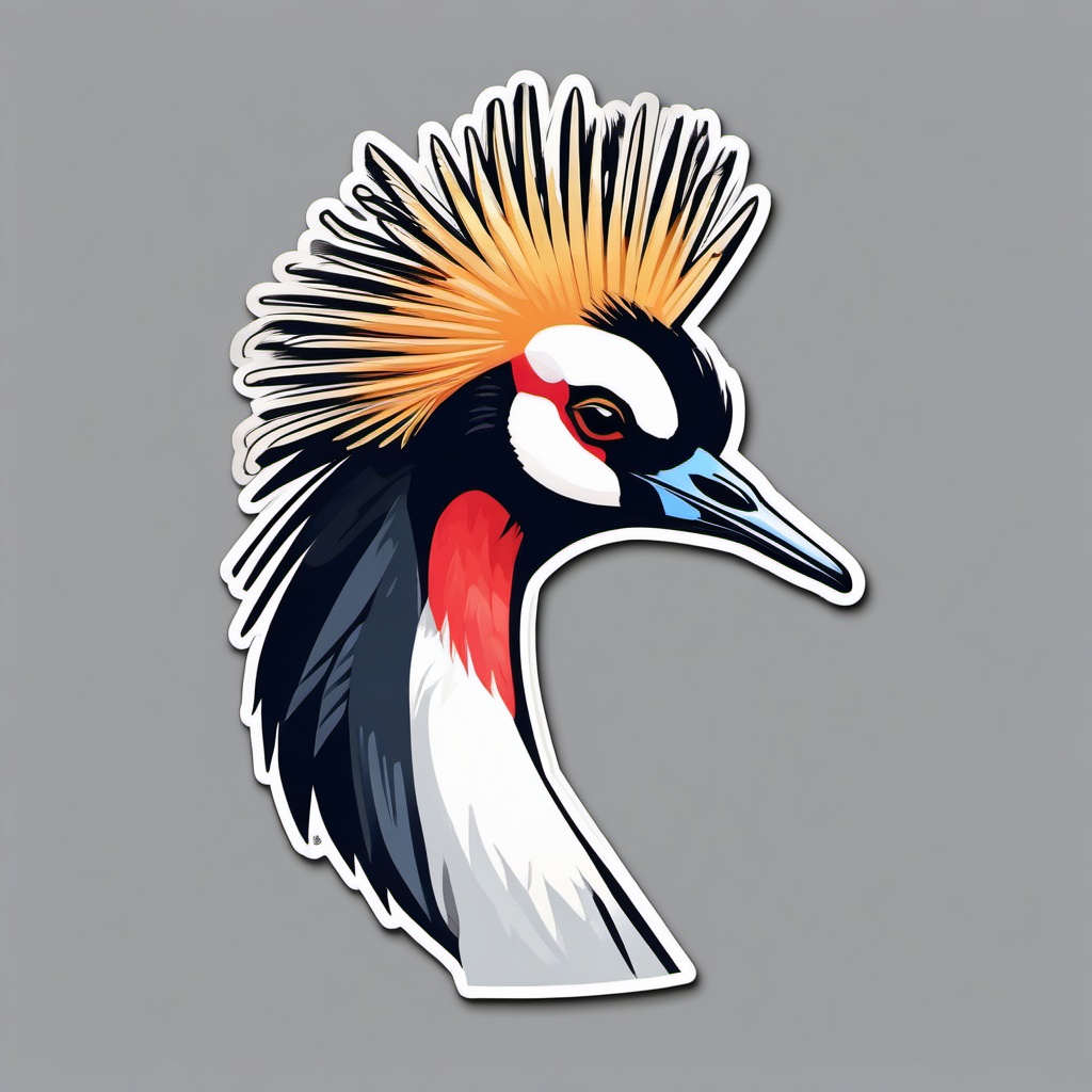 Crowned Crane Sticker - A crowned crane with an elegant crest, ,vector color sticker art,minimal