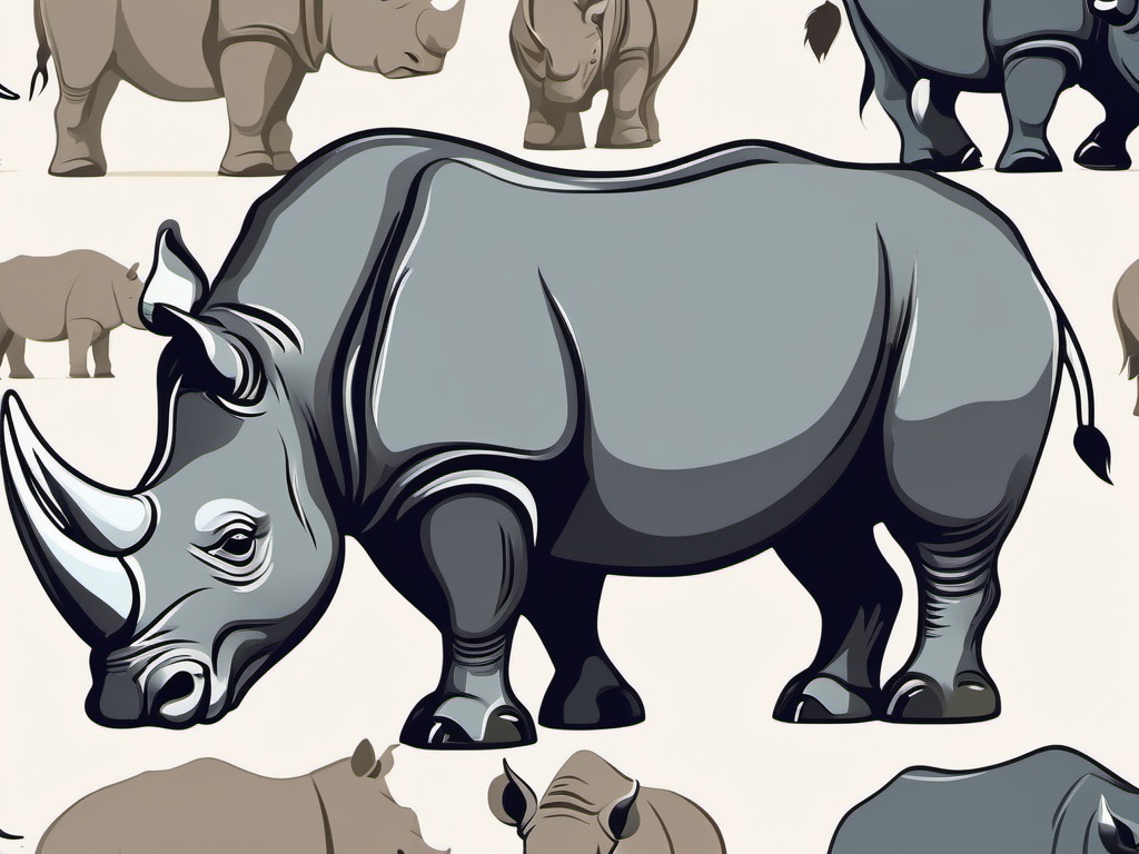 Rhinoceros Clip Art - Sturdy rhinoceros with a horn,  color vector clipart, minimal style