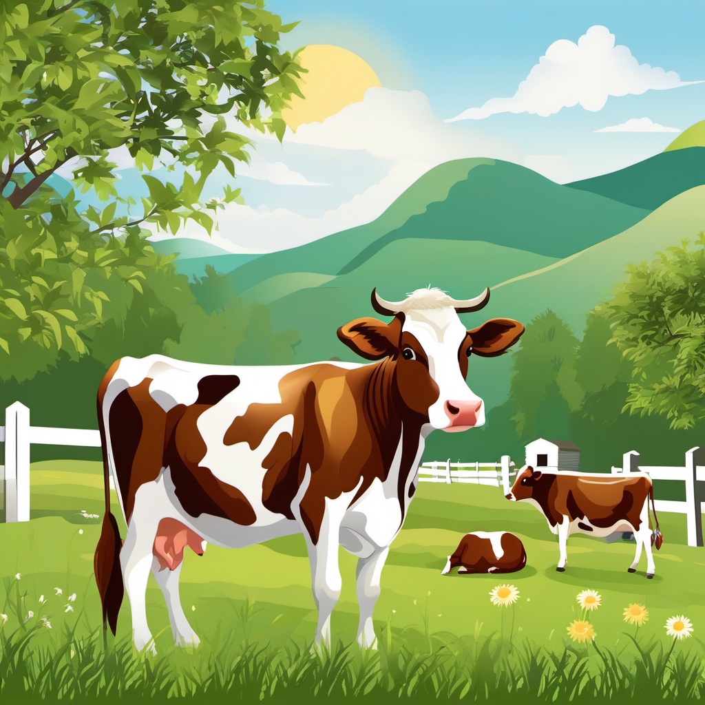 Cow Clipart, Farm cows grazing in the pasture. 