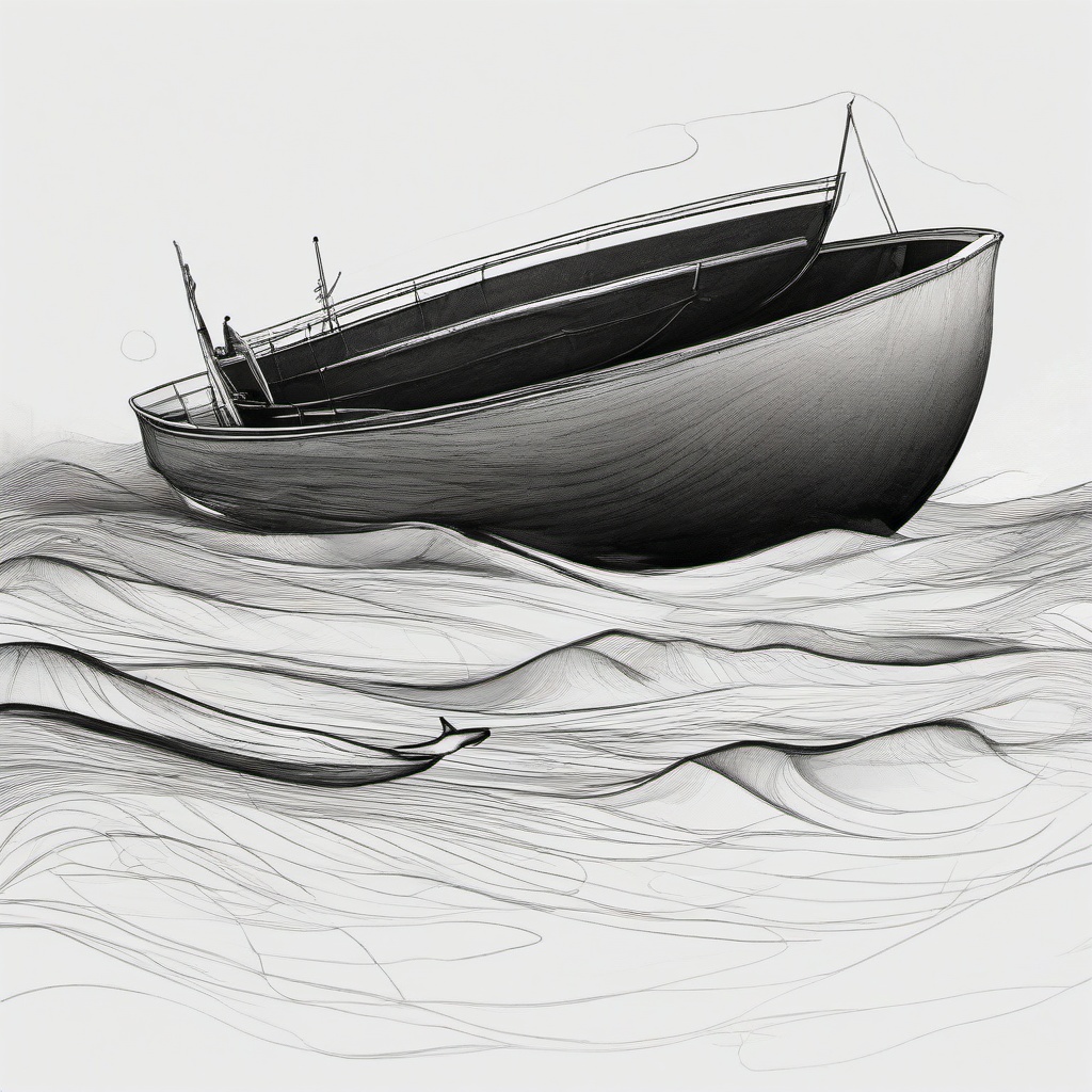 drawing of a whale next to a boat  minimal rough sketch scribbles,doodles,black and white