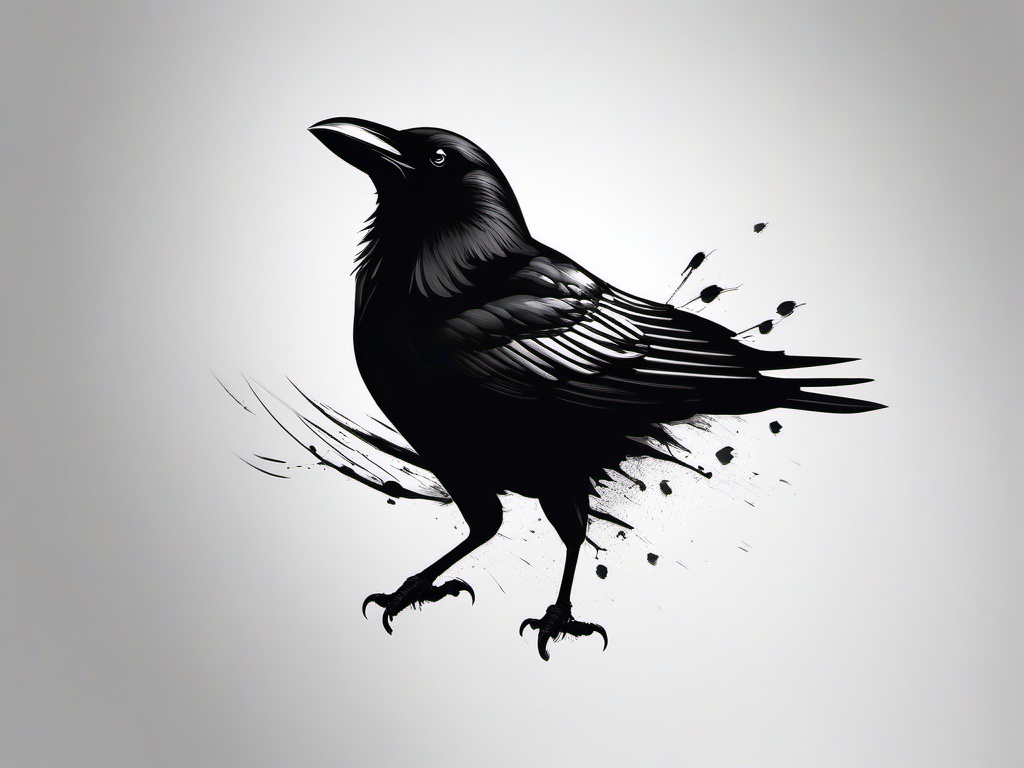 Crow Bird Tattoo - Intense crow tattoo  minimalist tattoo design, white background