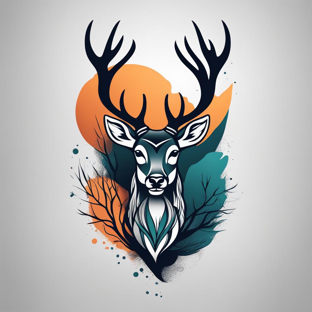 deer tattoo minimalist color design 