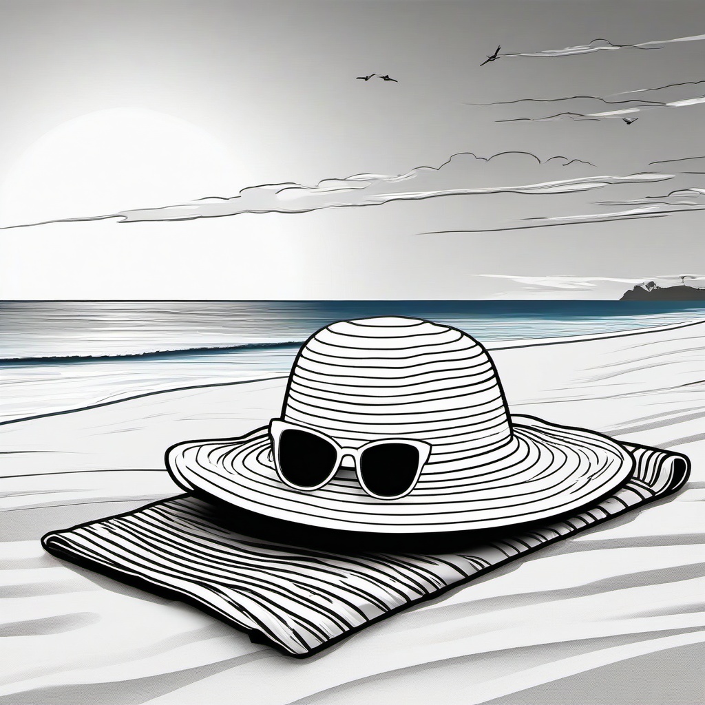 Sunhat and sunglasses on a beach towel  simple coloring pages