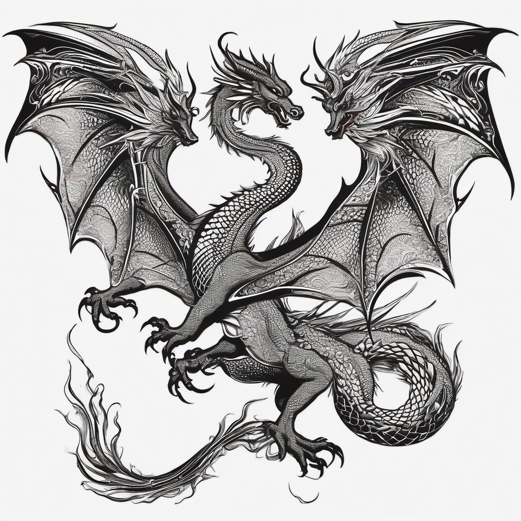 Mythical Dragon Tattoo Designs - Tattoo designs combining dragons with mythical motifs.  simple color tattoo,minimalist,white background