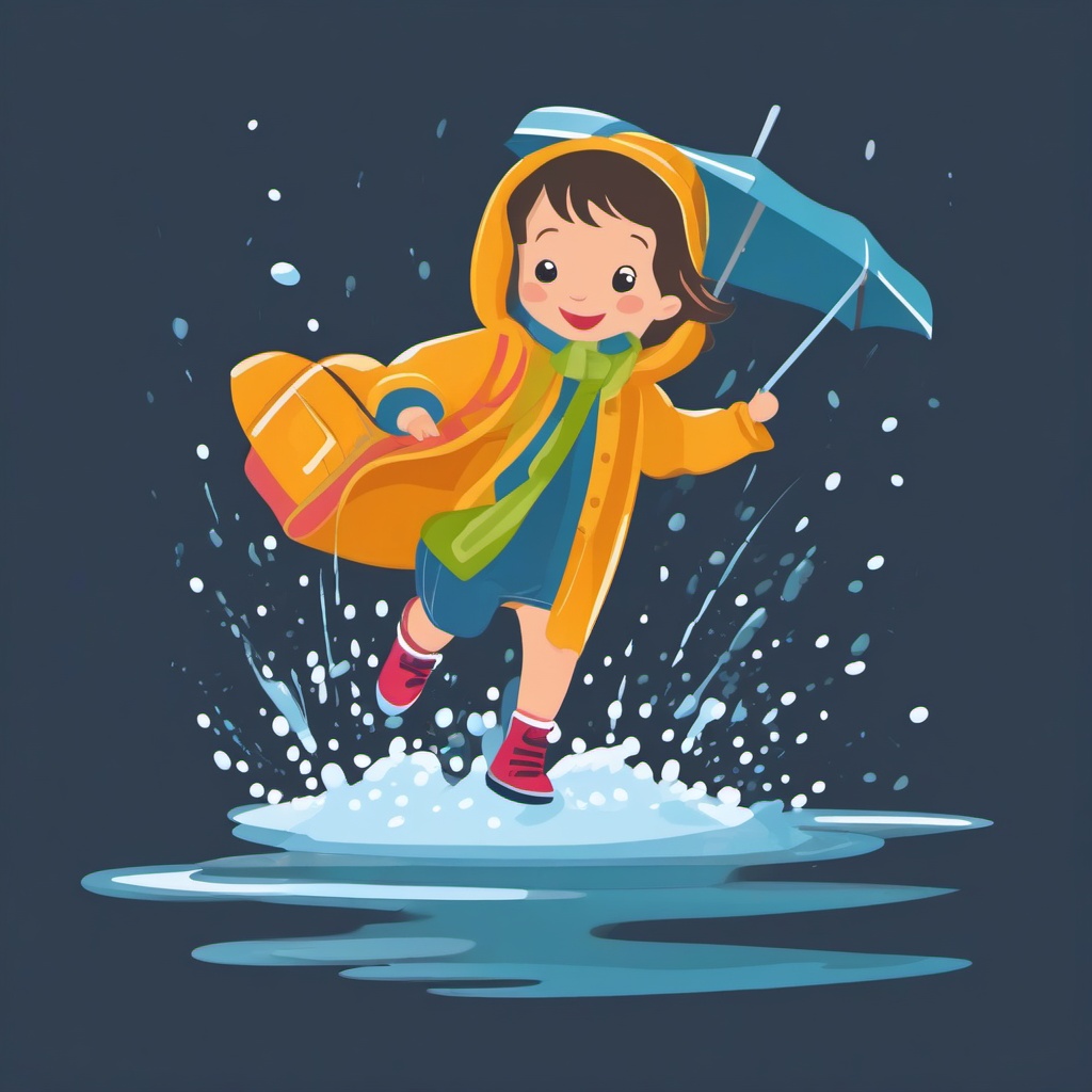 Puddle Jumping clipart - Splashing in puddles on a rainy day, ,vector color clipart,minimal