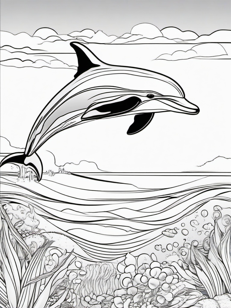 Sea Animal Coloring Pages - Dolphin and a child playing together at the beach  simple coloring pages